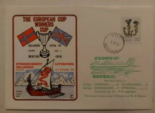 Liverpool 1974 Cup Winners Cup Flown Dawn Cover - Stromsgodset - Fdc Rare