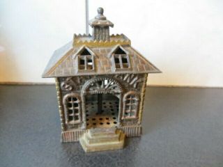 Vintage Antique Cast Iron State Bank Building Coin Bank Missing Door