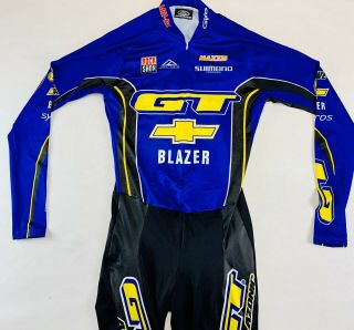 Azonic Gt Chevy Blazer Full Body Cycling Suit Blue Black Yellow Zipper Xl Rare