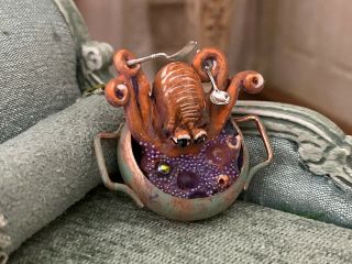 Vintage Miniature Dollhouse Artisan Sculpted Clay Hand Painted Octopus Character