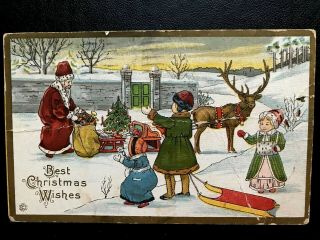 Antique Christmas Santa Belsnickle Children Toys Tree Sled 1916 Postcard Aafa
