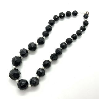 Antique Victorian Faceted Whitby Jet Necklace 80