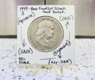 1949 S Ben Franklin Silver Half Dollar 90 Silver 50c 50 Cent Coin Key Date Rare