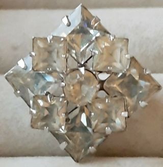 Antique Signed Weiss Clear Crystal Rhinestones Brooch Pin