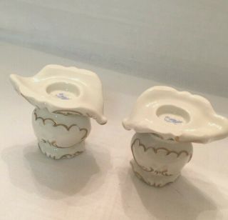 Irish Dresden 1 Pair Christmas Holly Bow Porcelain Candle Holders 3