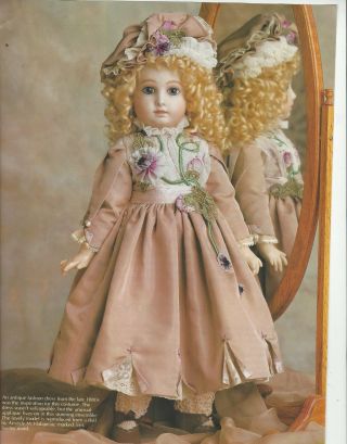 20 - 21 " Antique French Jumeau Doll Dress/ribbon Roses Lace Trim Pattern German