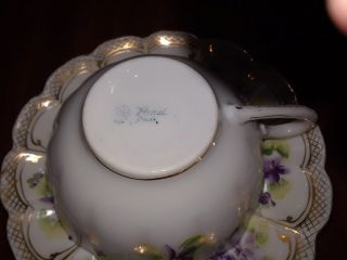 Cup & Saucer - White with Purple Flowers 2