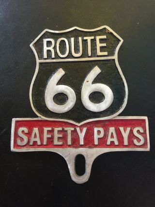Route 66 Auto Safety Club Metal License Plate Topper Antique Style Patina Rte Vg 2