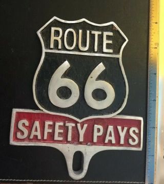 Route 66 Auto Safety Club Metal License Plate Topper Antique Style Patina Rte Vg 3
