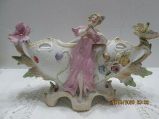 Antique Capodimonte Style Console Bowl Bisque Fairy Lady Footed