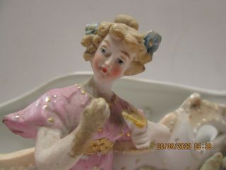 Antique Capodimonte Style Console Bowl bisque Fairy Lady Footed 2