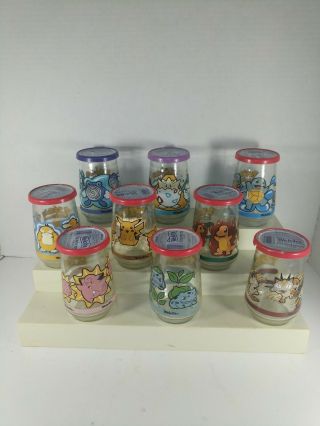 Complete Vintage Set Of 9 - Nintendo Pokemon Welchs Glass Jelly Jam Jars - Rare
