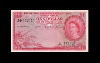 2.  1.  1962 British Caribbean Territories Qeii $1 Rare ( (ef,  /aunc))