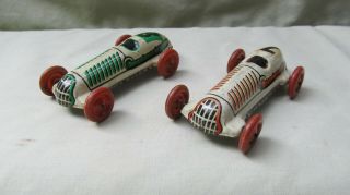 (2) Antique Distler Germany Tin Penny Toy Race Car 