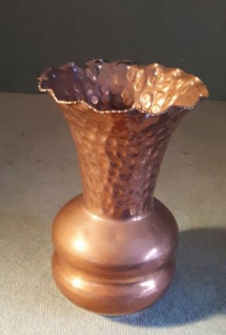 Small Arts & Crafts Solid Hammered Copper Vase 14.  5 X 9 Cms