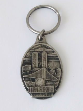 Vtg Silver - Tone York Souvenir Keychain With World Trade Center " Rare "