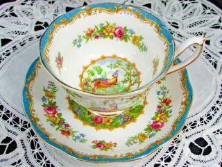 Royal Albert Chelsea Bird Pattern Turquoise Blue Tea Cup And Saucer