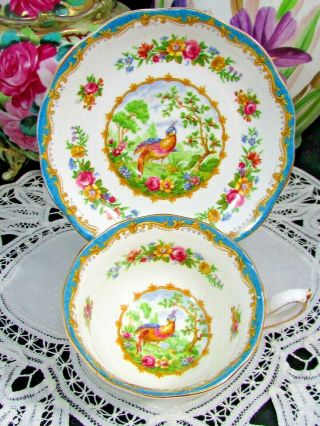 ROYAL ALBERT CHELSEA BIRD PATTERN TURQUOISE BLUE TEA CUP AND SAUCER 3