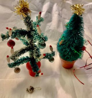 Two Vintage Dolls House Christmas Trees One Pot Wooden Other Terracotta