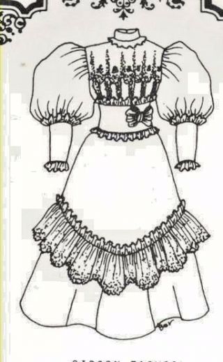 14 - 15 " Antique French Fashion/gibson Girl Lady Doll Dress W/cummerbund Pattern