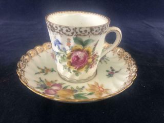 Good Antique Dresden Porcelain Hand Painted Cup And Saucer.