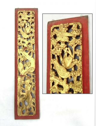 19th C.  Antique Chinese Wood Carved Gilt Lacquer Temple Panel Qing Dynasty