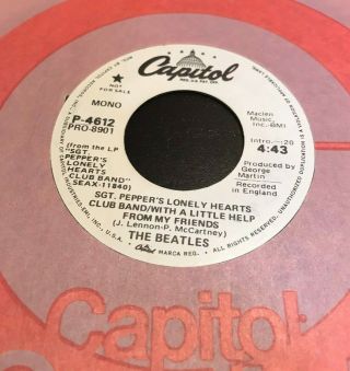 Beatles Promo 45 Capitol P - 4612: Sgt Peppers - Mono Stereo Vinyl Record Rare Vg,