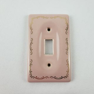 Pink Ceramic Light Switch Single Toggle Plate Cover Gold Accents Trim Vintage