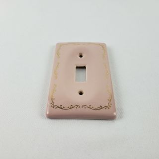 Pink Ceramic Light Switch Single Toggle Plate Cover Gold Accents Trim Vintage 2