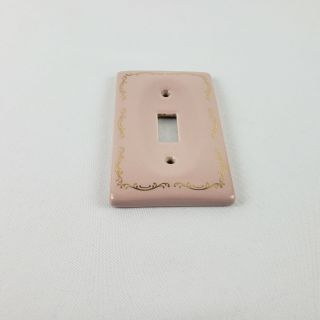 Pink Ceramic Light Switch Single Toggle Plate Cover Gold Accents Trim Vintage 3