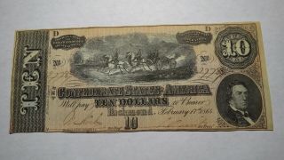$10 1864 Richmond Virginia Va Confederate Currency Bank Note Bill T68 Au Rare