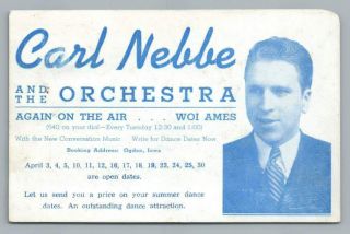Carl Nebbe & Orchestra Ogden Iowa Rare Vintage Music Advertising Postcard 1949