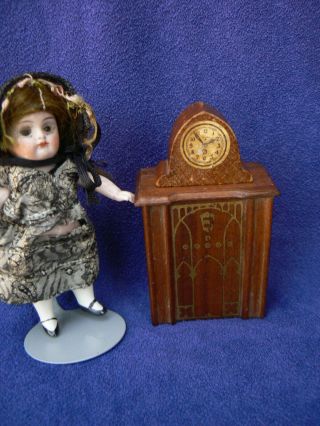 Antique Vintage Doll House Wooden Mantle Clock 1 1/2 "