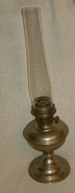 Antique Aladdin Model 12 Kerosene Lamp & Base Nickel Plate Chimney