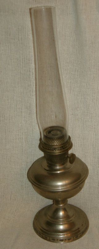 Antique Aladdin Model 12 Kerosene Lamp & Base Nickel Plate chimney 2