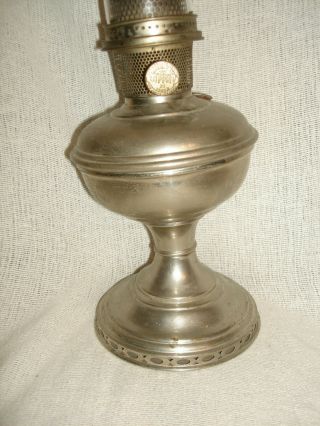 Antique Aladdin Model 12 Kerosene Lamp & Base Nickel Plate chimney 3