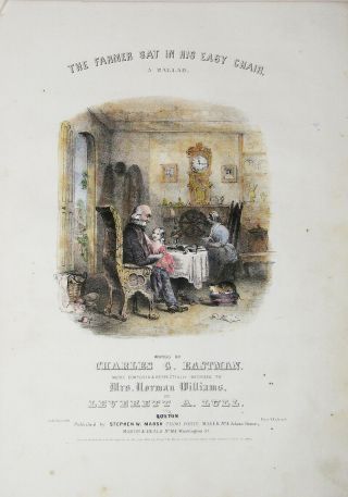 Antique Sheet Music Hand Colored 1847 Old Folks In Their Parlor Child On Lap