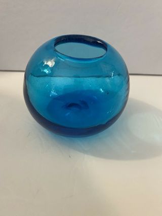 Turquoise Blue Art Glass Rose Bowl Vase