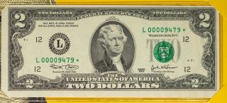 2003 Usa Rare $2 Bill Low Serial Number 00009479 Star Note San Francisco (dr)