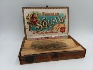 Vintage Antique Wooden Wood Cigar Box Label Freckled Squaw Rare Indian Label