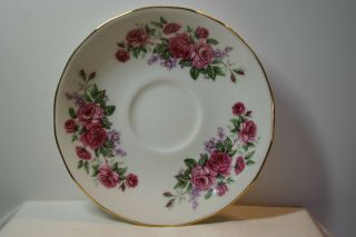 Tea Cup & Saucer Bunches of Pink Roses & Tiny Lavender Flowers Queen Anne Eng. 2