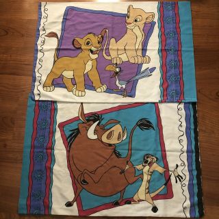 Lion King Pillow Cases Set Of 2 Simba Nala Timon Pumba 90s Vintage Double Sided