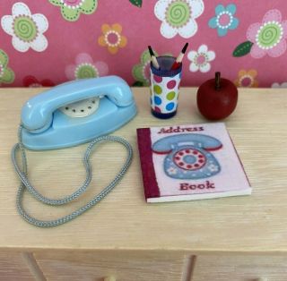 Vintage Barbie Skipper Blue Princess Telephone Phone,  Address Book,  Pencils
