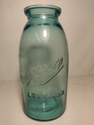 Old Vintage Antique 1910 - 1923 Blue Glass Ball Standard Wax Seal Quart Jar 8