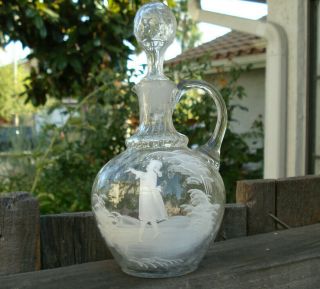Antique,  Attractive,  Mary Gregory Glass Cruet With Stopper