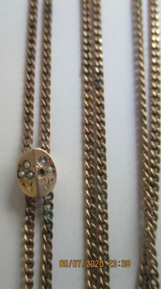 Antique Gold Filled Pocket Watch Fob Slide Chain With Seed Pearls 25 "
