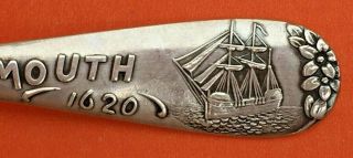 Big 5 - 3/4 " Pilgrims Ship Plymouth Massachusetts Sterling Silver Souvenir Spoon