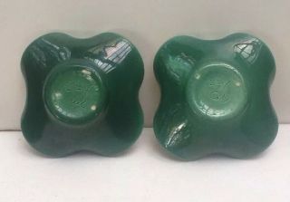 Pair MCM mid century modern candle holders Green beige ceramic; artist signed 3