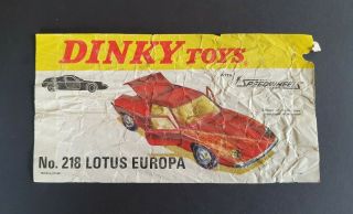 Rare Vintage Dinky Toy Diecast 218 Lotus Europa Shop Advert Poster Window Flyer