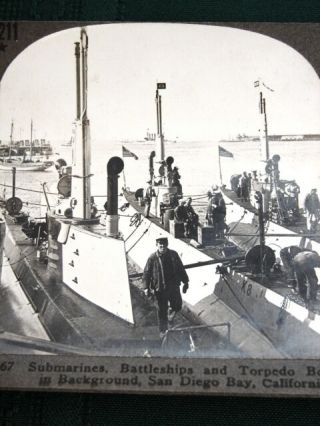 Ww I Us Navy Submarines & Dry Dock - 2 Antique Stereoview Photos